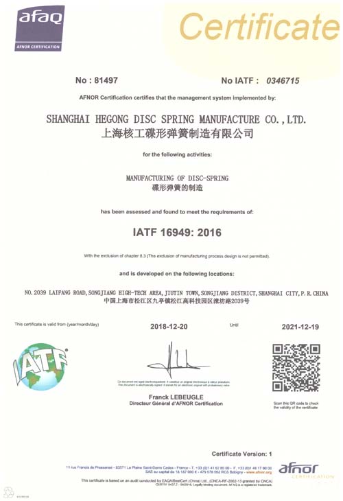 HEGONG SPRING® has Passed ISO 9001:2015 and IATF 16949:201 Certification